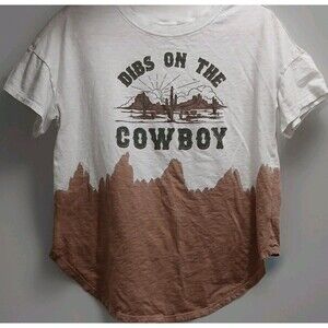 Shyanne Dibs on the Cowboy Western Graphic Tee Womens M Dip Dye Rodeo Y2K Farm